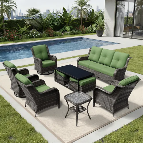 Miniatura 129 de Joyside Juego de sillas de mimbre para patio, juego de 3 piezas de mimbre para exteriores con 2 sillas reposabrazos y 1 mesa auxiliar para terraza