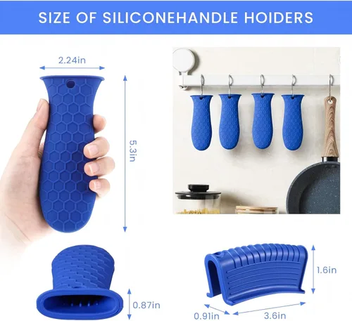 Miniatura 2 de Patelai Juego de 8 soportes de silicona para ollas, funda de mango de hierro fundido, resistente al calor, agarradera, antideslizante, reutilizable