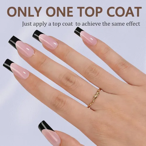 Miniatura 2 de Misssix Puntas de uñas de gel francesas negras, 240 piezas de puntas francesas de uñas postizas largas cuadradas, no es necesario limar, puntas 3