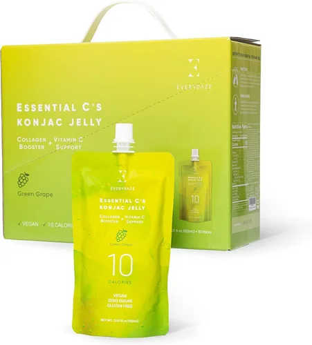EVERYDAZE Essential C's Konjac Jelly | Uva verde | Refuerzo de colágeno a base de plantas | Sin gluten, sin azúcar, bajo en calorías | Bocadillo de