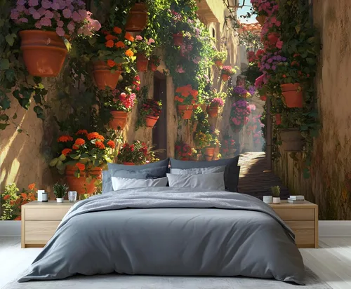 Miniatura 31 de Papel tapiz 3D de bicicleta rosa vintage, murales de flores de paisaje de primavera para sala de estar, pintura al óleo, papel tapiz rústico