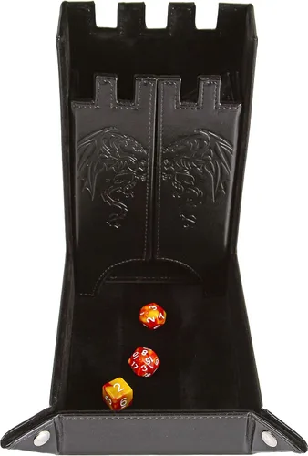Miniatura 2 de Forged Dice Co. Draco Castle - Bandeja plegable para dados y torre de dados, bandeja plegable para dados DND y torre de bandeja rodante de dados
