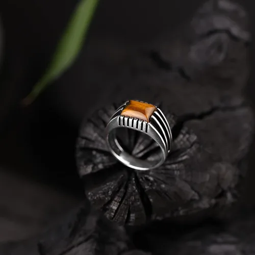 Miniatura 2 de Anillo elegante de plata de ley 925 con diseño especial de ojo de tigre natural para hombre, Metal Metal Piedra, Ojo de tigre