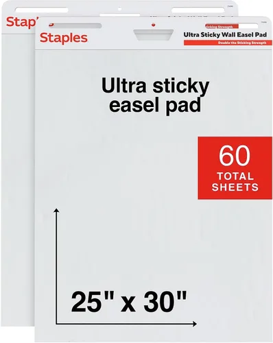 Staples Almohadilla de caballete de pared ultra adhesiva, 25 x 30 pulgadas, 30 hojas/bloc, 2 almohadillas/paquete (ST62841)