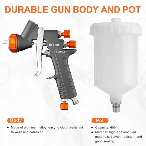 Miniatura 8 de Pistola de pulverización de aire REFINE, pistola de pintura automotriz con boquilla de 1.4/1.8/2.0mm, pistola de pulverización automotriz