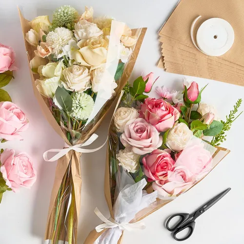 Miniatura 4 de Mauproy Paquete de 50 bolsas de flores para ramos de flores, papel de regalo de flores, fundas de papel kraft con cintas para graduación