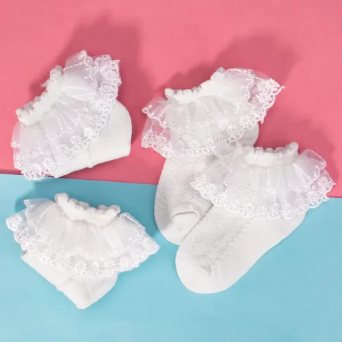 Miniatura 5 de Looching 45 pares de calcetines de encaje con volantes para bebé y niña, con ojales, color blanco, de princesa, de algodón, lindos calcetines