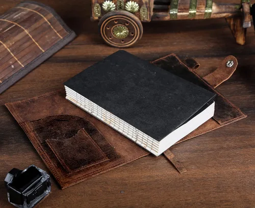 Miniatura 3 de Diario de cuero para hombres y mujeres – Cuaderno de cuero de brújula forrado recargable de alta calidad con bolígrafo, ranura para monedas