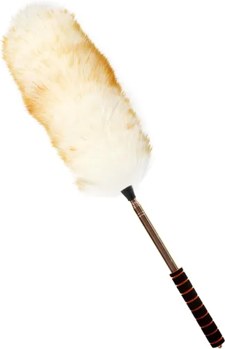 Miniatura 15 de Plumero de lana de cordero de 16 pulgadas de largo, mango de madera maciza, correa para colgar de cuero para limpiar ventiladores de techo, Marrón