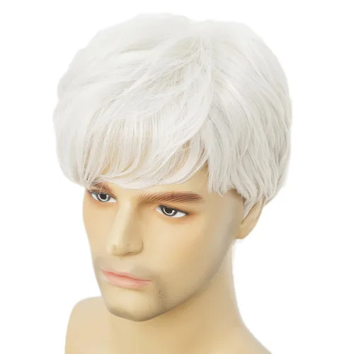 Miniatura 5 de Peluca blanca corta para hombre con flequillo capas pelo sintético pelucas diarias para uso masculino