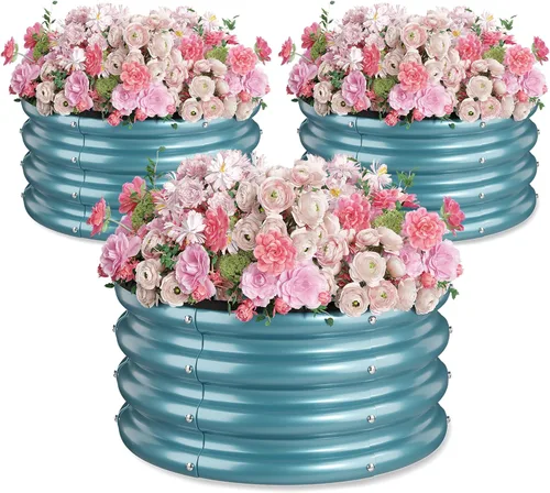 Miniatura 11 de 2 camas de jardín redondas elevadas de 2 x 2 x 1 pies, color plateado, paquete de 1 maceta de acero galvanizado de 0.024 in de grosor con pintura