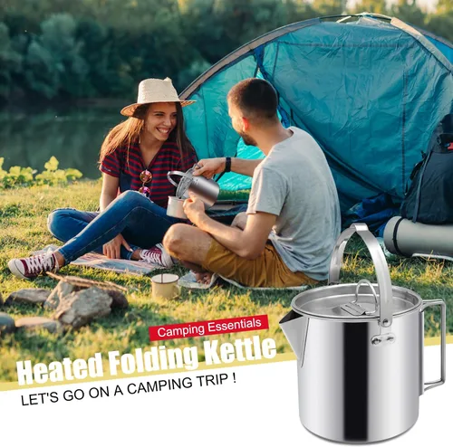 Miniatura 5 de Hervidor de té para camping, cafetera portátil de 1.2 L, olla de campamento al aire libre, con asas y con tapas para camping, senderismo, picnic