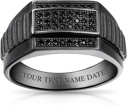 Personalize - Anillo de compromiso con circonita cúbica de micro pavé para hombre, diseño cuadrado de dos tonos, blanco y negro, para hombre, plata