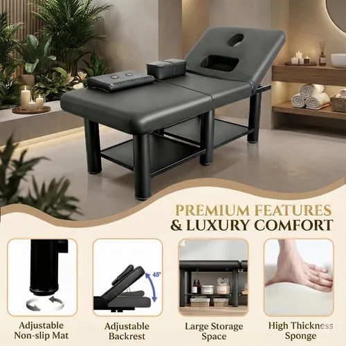 Miniatura 4 de Mesa de masaje estacionaria de 32 pulgadas de ancho, cama de masaje resistente de 2000 libras, cama de pestañas con respaldo ajustable, cama de spa