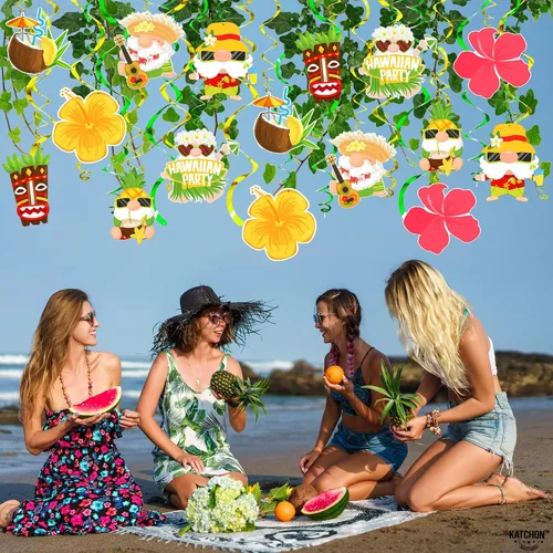 Miniatura 7 de KatchOn, 46 piezas de decoraciones colgantes de Luau, NO DIY, decoraciones colgantes de Luau, decoraciones hawaianas para fiesta, decoraciones