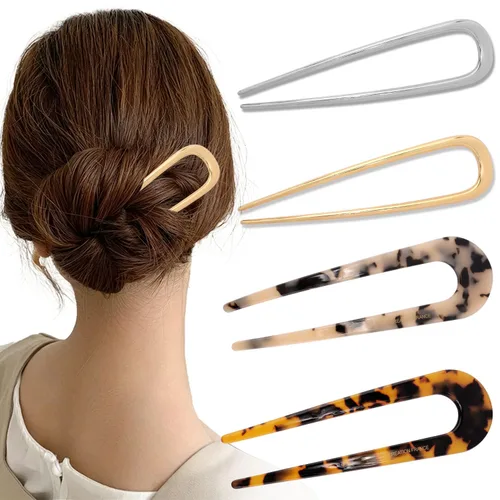 Miniatura 9 de Atoden Horquillas de metal para moño, estilo francés, updo, en forma de U, accesorios de peinado para mujeres