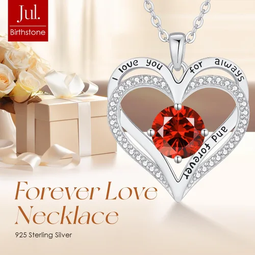 Miniatura 33 de LOUISA SECRET Love Heart Birthstone Necklaces for Women, Birthday Gift for Women, Anniversary Jewelry for Wife Her, 925 Sterling Silver Pendant