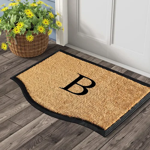 Miniatura 6 de A1HC - Tapete de goma natural y fibra de coco de 24 x 38 pulgadas, con monograma para puerta delantera, tratamiento antidesprendimientos, duradero