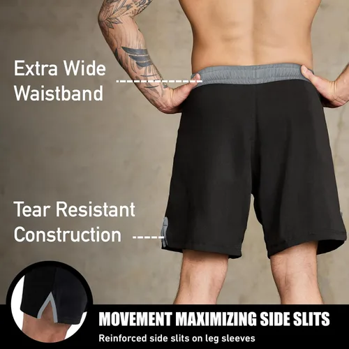 Miniatura 3 de Elite Sports - Shorts de combate para hombre, color negro, para combates MMA, BJJ, Jiu Jitsu