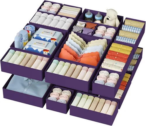 Miniatura 21 de DIMJ Organizador de cajones de ropa – Paquete de 20 contenedores organizadores de cajones de armario para almacenamiento de ropa de bebé, Rosa