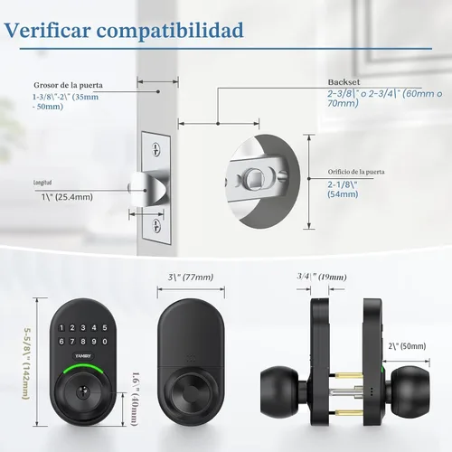 Miniatura 6 de Yamiry - Cerradura inteligente con teclado, cerradura digital de entrada sin llave con asa, perilla electrónica de código para puerta delantera