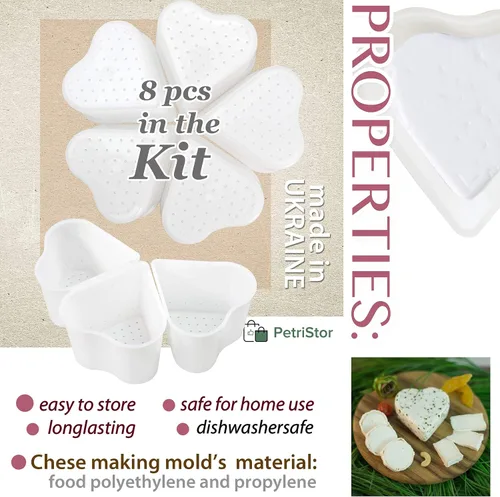 Miniatura 8 de PetriStor Molde de queso suave para queso de 8 piezas, 1/3 cuartos de galón, molde de queso suave para hacer queso, suministros caseros para hacer