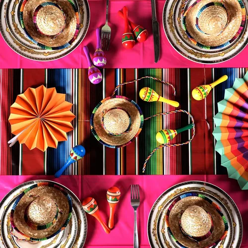 Miniatura 5 de Hosuly Mantel de fiesta mexicana de 54 x 108 pulgadas, mantel de plástico a rayas para decoración de fiesta mexicana (puro con rayas, 24 unidades)