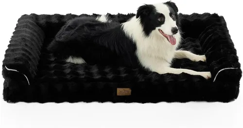 Miniatura 20 de COZY KISS Cama ortopédica de piel sintética de conejo para perro, cama grande para perro, sofá de espuma de apoyo para mascotas con funda de forro