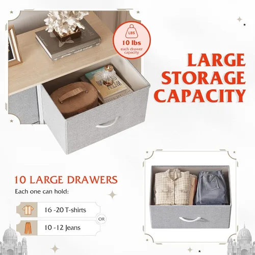 Miniatura 5 de WLIVE - Cómoda alta para dormitorio con 10 cajones, cómoda de dormitorio, muebles de dormitorio, unidad organizadora de almacenamiento con cajones