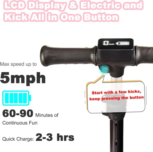 Miniatura 3 de Scooter eléctrico de 3 ruedas para niños de 3 a 8 años, pantalla LCD, luces coloridas, acelerador de pulgar confiable, 3 alturas ajustables, Azul-02