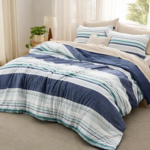 Miniatura 13 de Bedsure - Juego de edredón tamaño King, juego de ropa de cama floral lindo, 3 piezas, 1 edredón reversible suave verde salvia con flores botánicas