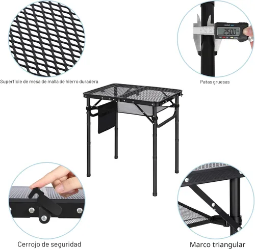 Miniatura 4 de RedSwing Mesa plegable para parrilla, mesa de aluminio ligera de altura ajustable con escritorio de malla y bolsa de malla para acampar al aire Negro