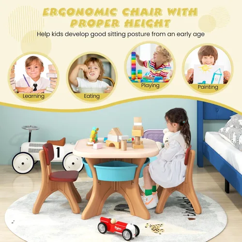 Miniatura 5 de DORTALA Juego de mesa y silla para niños, mesa de actividades de plástico para niños y 2 sillas con cubos de almacenamiento, mesa y sillas para Café