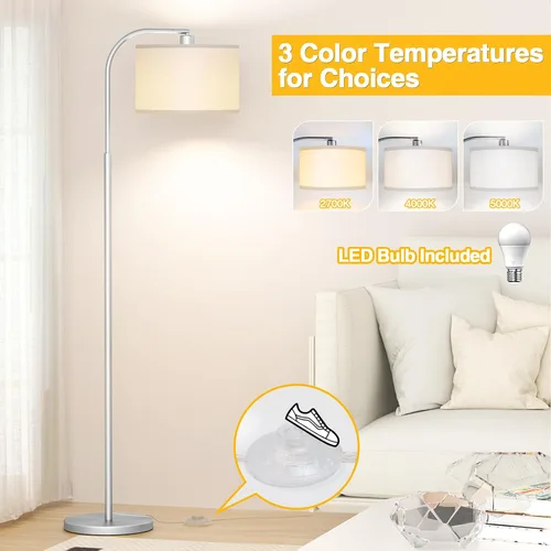 Miniatura 2 de Lámparas de pie de arco para sala de estar con 3 temperaturas de color, lámpara de pie moderna luz de lectura con bombilla de 9 W incluida, lámpara