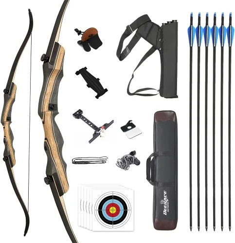 DEERACE Takedown - Juego de arco recurvo y flecha, 62 pulgadas, clásico arco de madera tradicional para adultos, jóvenes, principiantes, caza, tiro