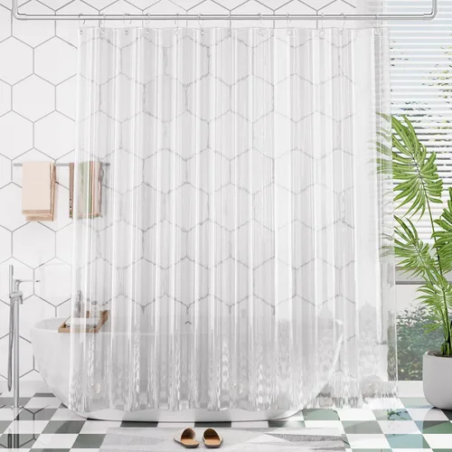 Miniatura 28 de AmazerBath - Cortina de ducha de plástico, 70 x 72 pulgadas, cortina de ducha esmerilada de plástico, impermeable, pesada, gruesa, con 3 piedras