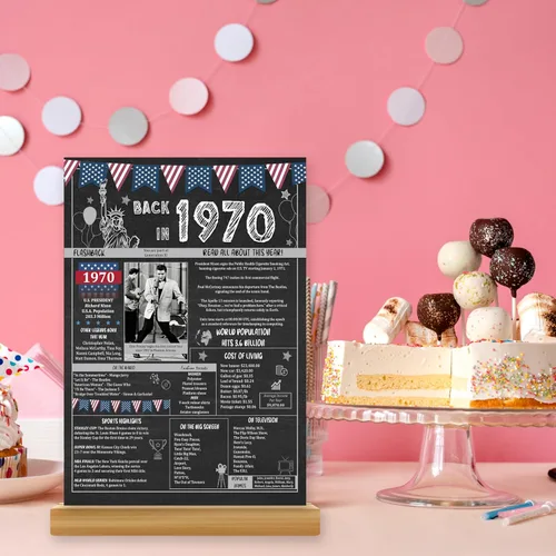 Miniatura 3 de Ideas de regalos de cumpleaños número 55 para hombres o mujeres. Tarjeta de felicitación gigante de Back In 1970. Suministros para decoración