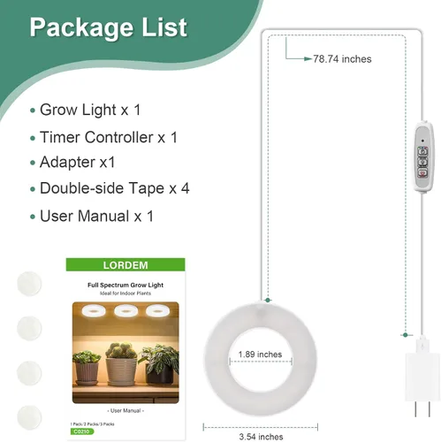 Miniatura 7 de LORDEM Luz de cultivo para plantas de interior, 48 luces LED de techo de espectro completo, lámpara de cultivo con cable de 5 V con interruptor