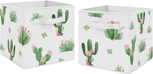 Miniatura 7 de Sweet Jojo Designs Cajas de almacenamiento plegables de tela con hojas florales, cajas organizadoras de juguetes para niños y bebés, juego de 2