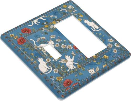 Miniatura 3 de Decorative Outlet Covers Blue Background White Cat Daisy Floral 2-Gang 1-Gang Wall Plate Single Toggle/Rocker Farmhouse Style Light Switch Covers