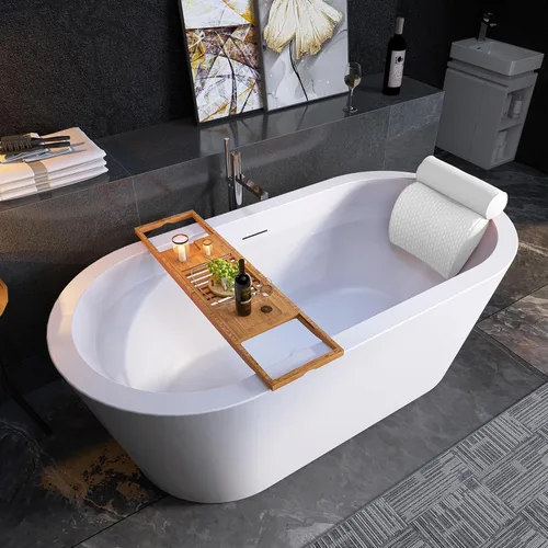 Miniatura 8 de Tina de 67" de pie, bañera independiente de acrílico puro, elegante bañera contemporánea de pie independiente con baño profundo, certificada cUPC