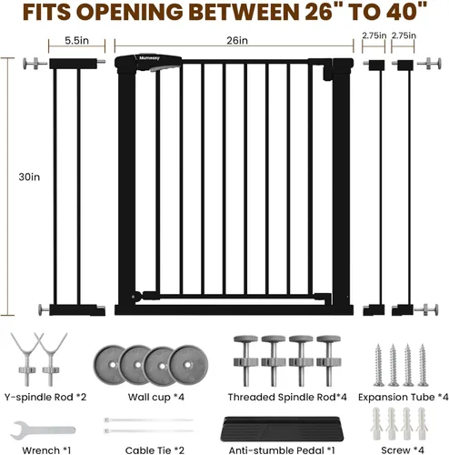 Miniatura 2 de Puerta para bebé con puerta, puerta de perro de 26 a 40 pulgadas con cierre automático para puertas de escaleras, puerta de mascotas montada a Negro