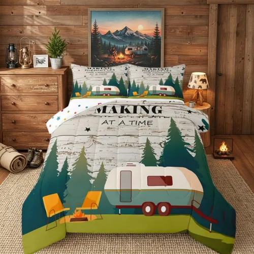 Miniatura 21 de Juego de edredón de camper tamaño matrimonial, edredón acolchado para adolescentes y niños, juego de ropa de cama rústica de granja para niños