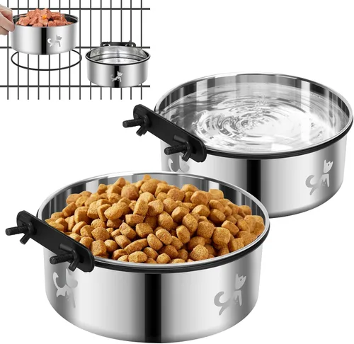 Miniatura 10 de Tazón de agua para jaula para perros sin derrames, paquete de 2 tazones colgantes para jaula para perros, tazones de agua y comida para perrera Negro