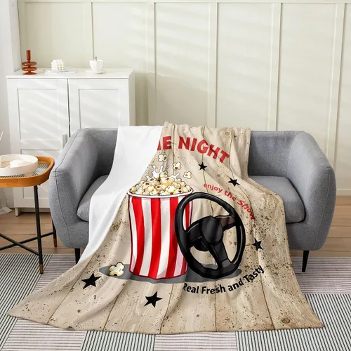 Miniatura 17 de Feelyou Manta de felpa para cine, manta de franela con patrón de palomitas de maíz para niños, niñas, adolescentes, póster de cine para todas