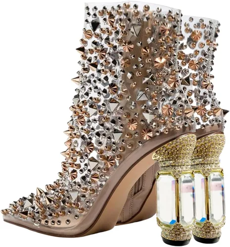 Miniatura 44 de FSJ Botas de tacón alto con punta puntiaguda para mujer, con tacón alto, con cremallera lateral brillante, estilo casual, para uso diario, zapatos
