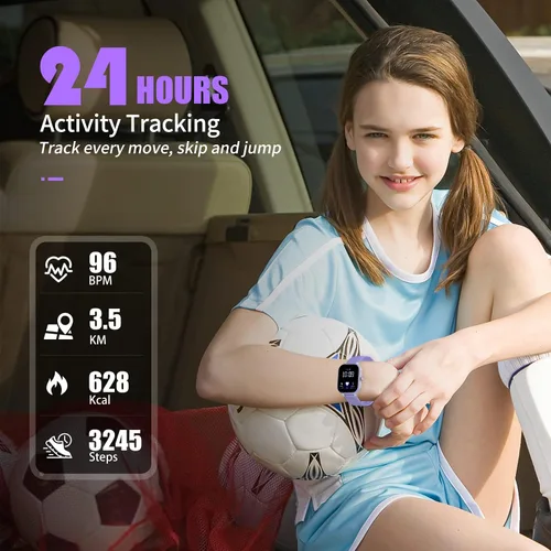 Miniatura 2 de Reloj de seguimiento de fitness para niños, IP68 impermeable, reloj inteligente con cara de reloj de 1.4 pulgadas, 19 modos deportivos, podómetros