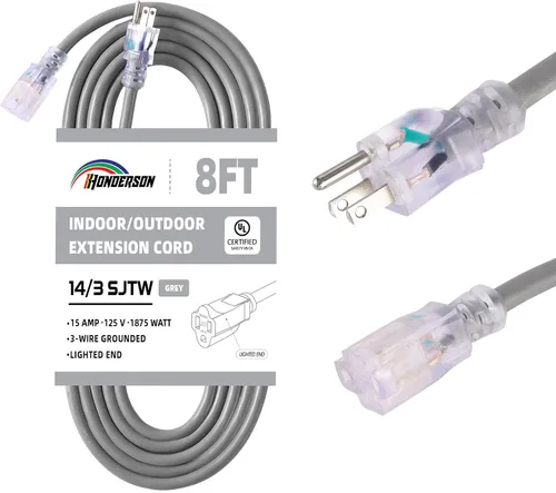 Miniatura 33 de Cable de extensión para interiores y exteriores, resistente a la intemperie con extremo iluminado, certificación UL, calibre 12, 20 pies, color Azul