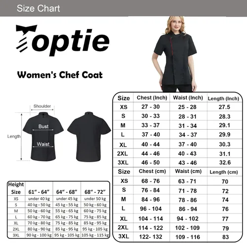 Miniatura 6 de TOPTIE Chaqueta de chef de manga corta para mujer