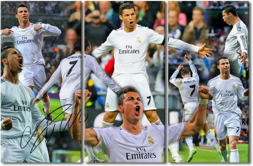 Miniatura 12 de TISHIRON CR7 - Póster de Cristiano Ronaldo de 3 piezas, lienzo para pared, cuadros de superestrella de fútbol, arte de pared grande envuelto